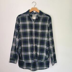 American Eagle Outfitters Boyfriend Fit Green Blue Flannel Button Down Shirt S